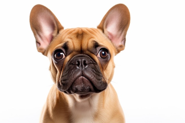 Generative AI Close up of a French Bulldog looking at the camera isolated on white isolated on whi