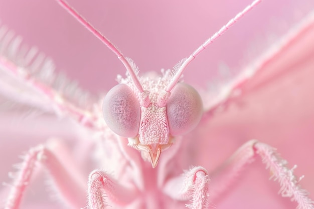 핑크색 곤충의 클로즈업 초상화 매크로 사진 슈퍼 디테일과 판타지