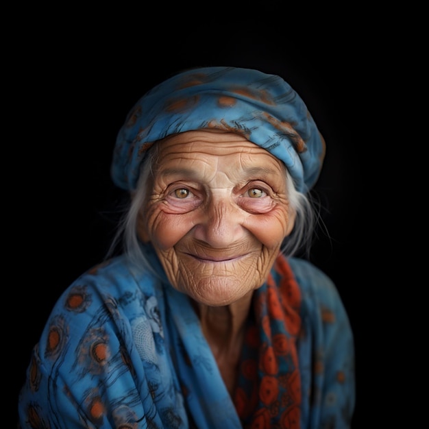 Generative AI closeup of elderly smiling woman happiness look