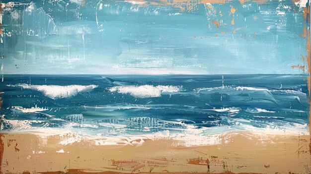 Photo generative ai closeup of impasto abstract rough seascape and beach blue white and beige colors