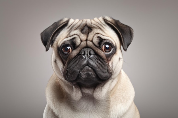 Generative AI Closeup Of A Pug Dog On Grey Background