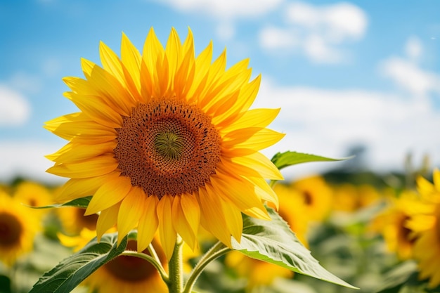 Generative ai closeup yellow sunflower in full bloom on sunny summer yellow sunflower and field