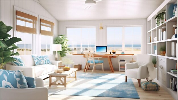 写真 海辺の囲気で空気のあるホームオフィスを作成する 沿岸風を生成する人工知能