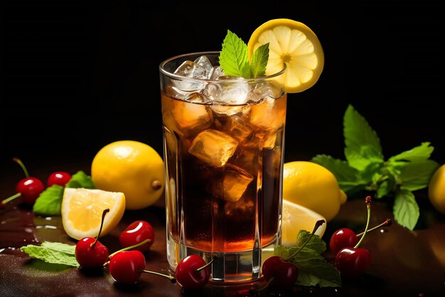 Generative ai cold refreshing summer cocktail cuba libre with lemon slices