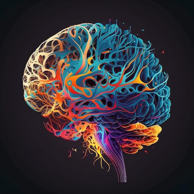 Photo generative ai colorful abstract human brain