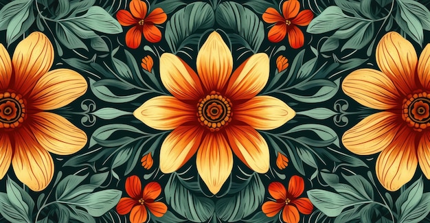 Generative AI Colorful floral pattern in the style of art nouveau 1900s beautiful flowers and plants