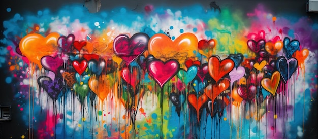 Generative AI Colorful heart as graffiti love symbol on the wall street art Melted paintx9