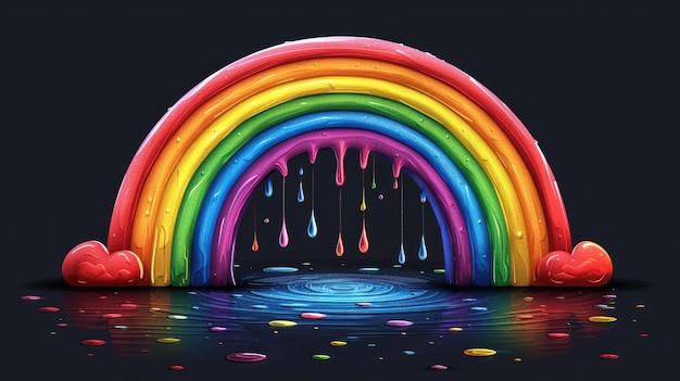 Generative AI colorful rainbow drawn on black background
