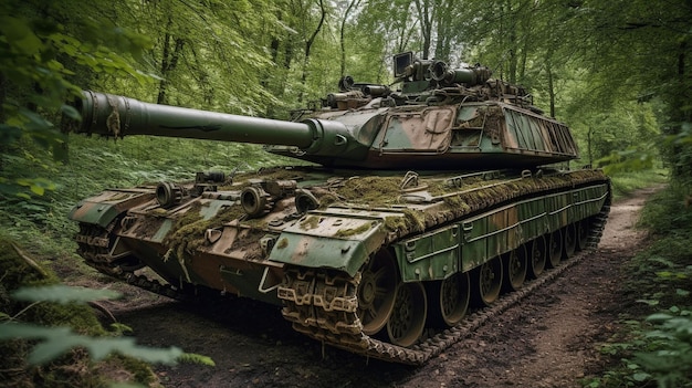 Генеративный боевой танк с искусственным интеллектом, спрятанный в джунглях и готовый нанести удар