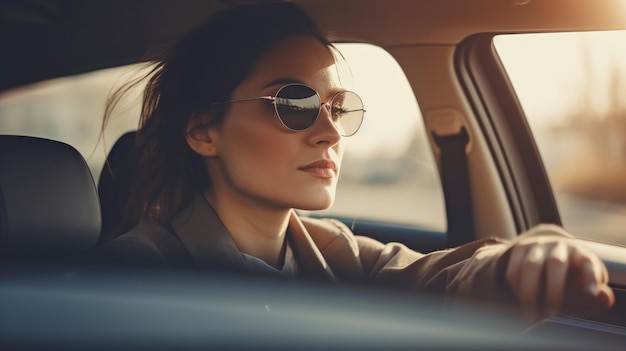 Generative AI confident lady driving a vehicle