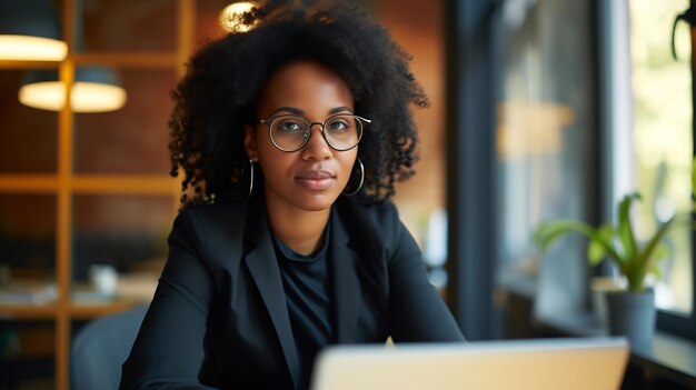 Генеративный ИИ Уверенная молодая женщина-юрист профессиональная афроамериканская бизнес-женщина компания