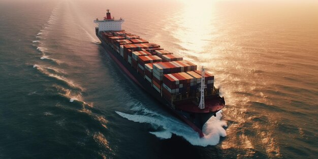 Photo generative ai container ship in import export and business logistic aerial view water transport