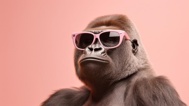 Генеративный AI Cool Gorilla Стильные солнцезащитные очки в пастельном раю