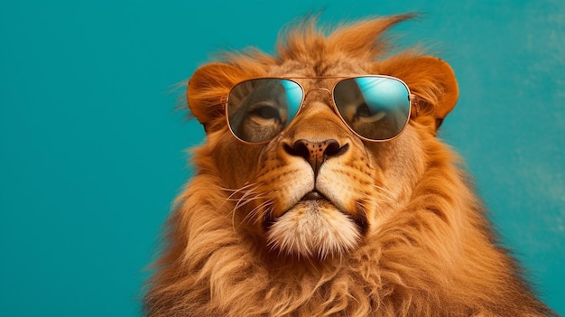Generative AI Cool King of the Jungle Lion Sporting Sunglasses