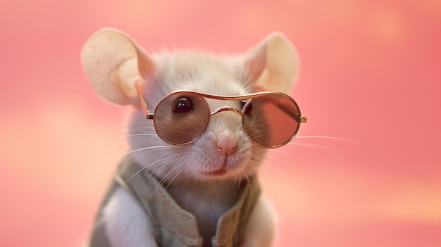 Generative AI Cool Mouse Stylish Sunglasses on Pastel Background