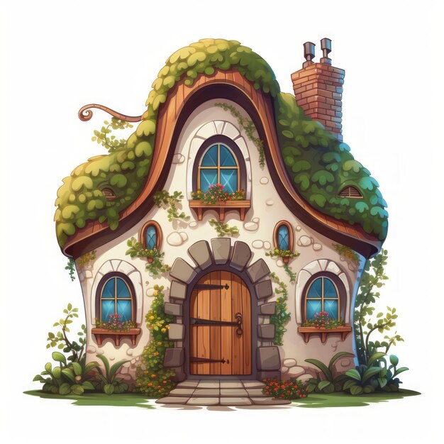 Photo generative ai a cozy fairytale dwelling featuring a quaint chimney and arched windows vector flat