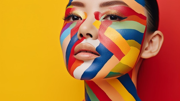 Generative ai creative photography and a closeup of a human with a colourful face