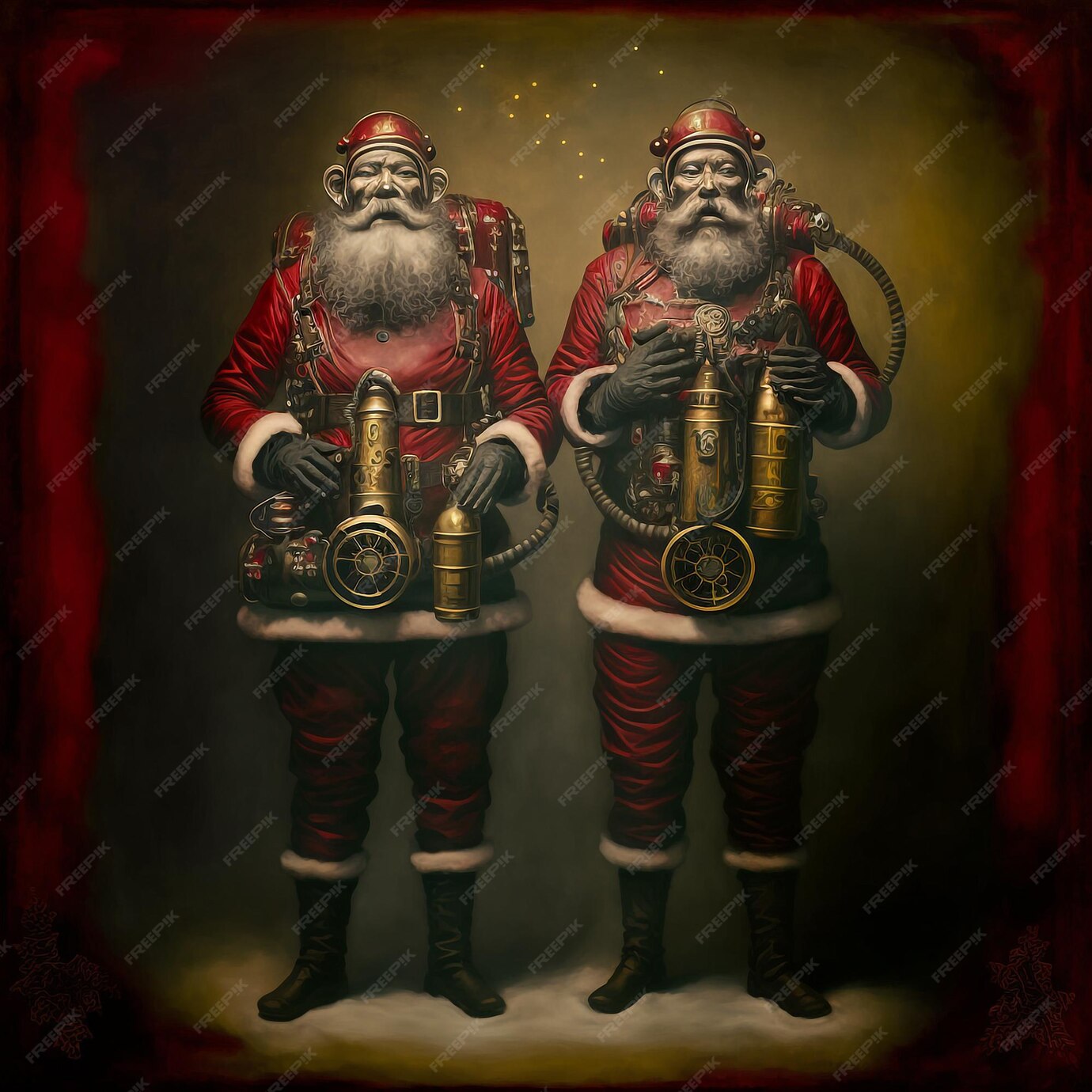 Premium AI Image | Generative ai creepy spooky Santa Claus twins Horror