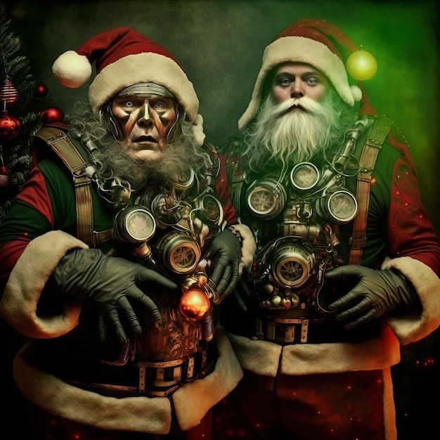 Generative ai creepy spooky Santa Claus twins Horror couple of evil Santa