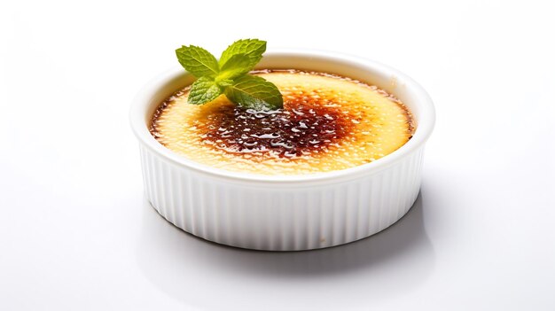 写真 クリーム・ブルリー (creme brulee) を白い背景で描く