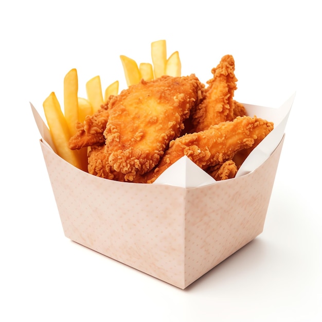 Generative AI Crispy Delights FingerLicking Fried Chicken and Breadcrumbs in Paper Box