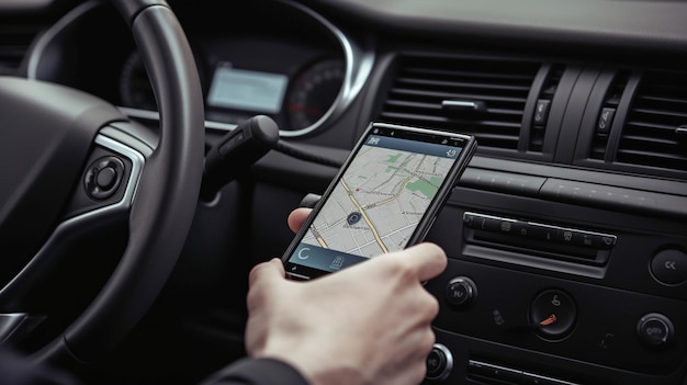 generative ai cropped image shows a man using gps on a smartphone while driving