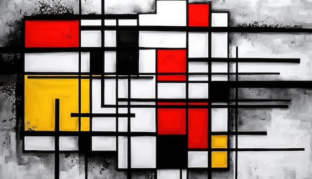 Generative AI cubist painted abstract colorful rectangles in mondrian style background