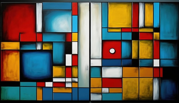 Generative AI cubist painted abstract colorful rectangles in mondrian style background