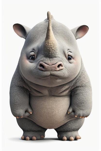 Generative AI of a cute baby rhinoceros isolated on white background