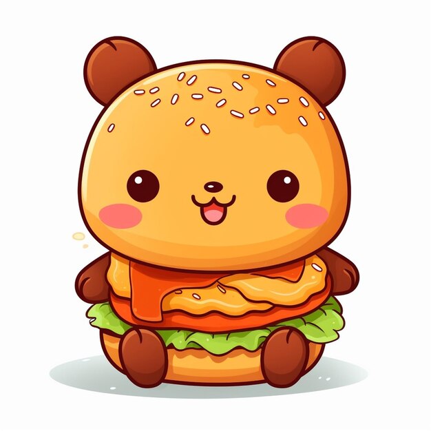 写真 生成 ai 白い背景の上のかわいいクマのハンバーガー漫画動物のキャラクター デザイン