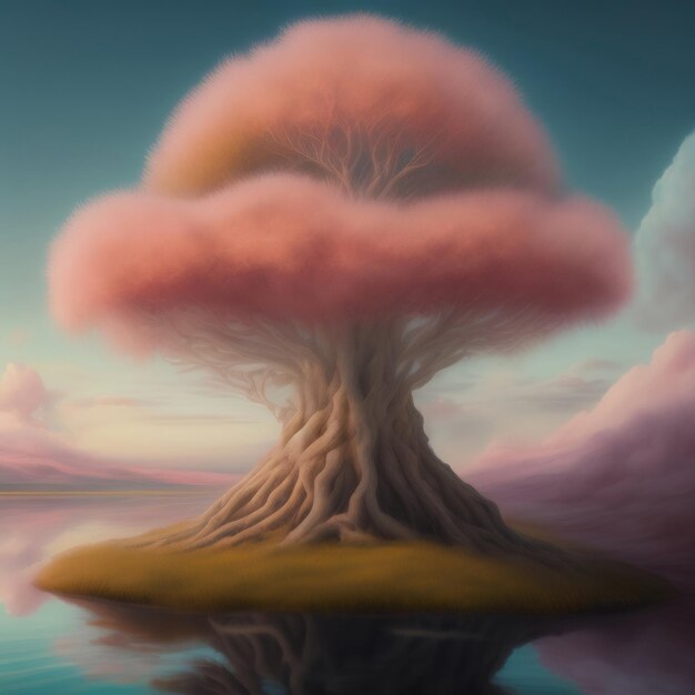 Photo generative ai cute fantasy tree in delicate pastel colors