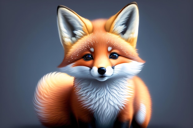 Generative AI cute fox with a beautiful expression on a gray background