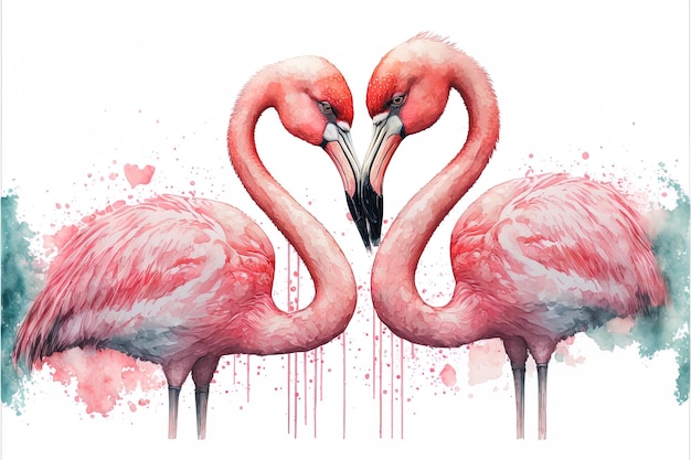 Generative ai cute kawaii couple flamingos kissing valentine39s day love card pink flamingo in love kissing on white background valentine concept