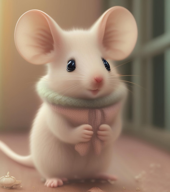 Generative AI cute pink mouse with clothes