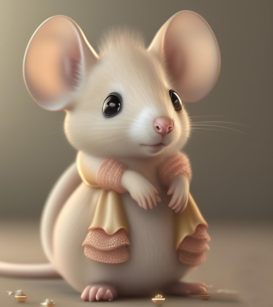 Generative AI cute pink mouse with clothes