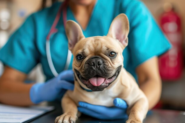 Photo generative ai cute small dog being examined by professional veterinarian in vet clinic