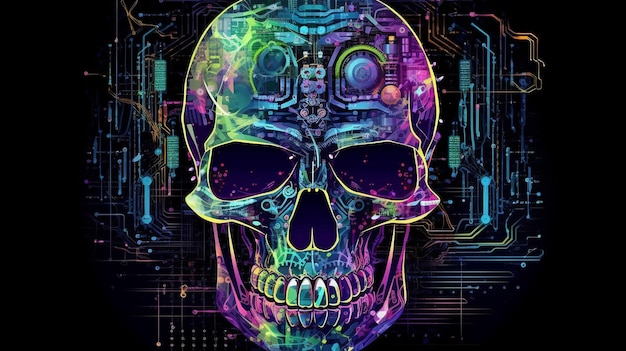 Photo generative ai and cyber skull