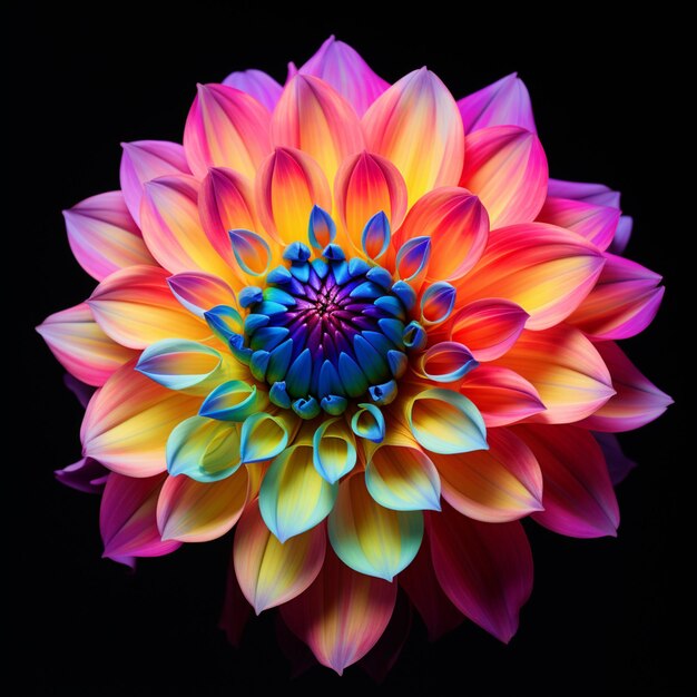 Generative ai dahlia flower neon color illustration photo