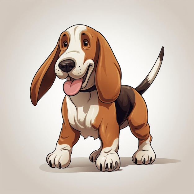 Generative AI Detailed Basset hound dog in illustration set Dog in Different Poses