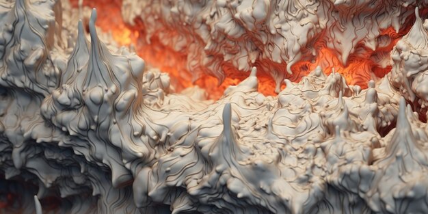 Generative AI detailed closeup hot white and grey lava flow magma texture of volcanic background
