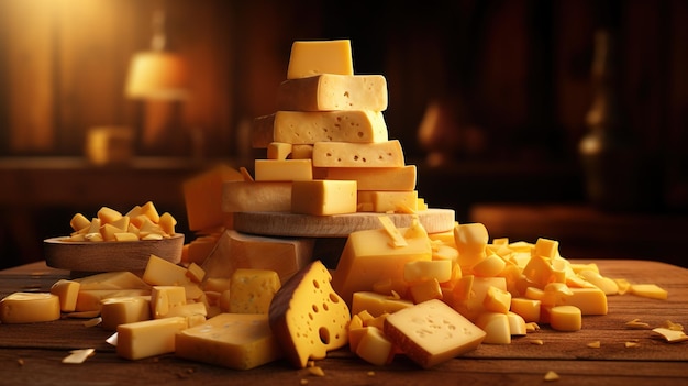 Generative AI Different types of cheese on the table