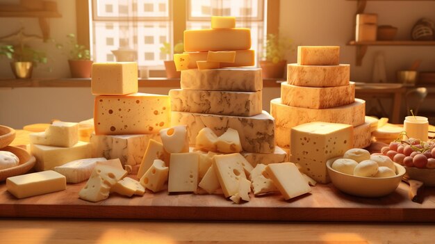 Generative AI Different types of cheese on the table