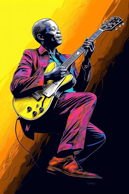 Generative AI Digital illustration Andy Warhol style illustration of musician playing guitar