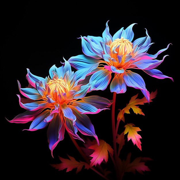 Generative AI Dittany Flower neon Color illustration photo