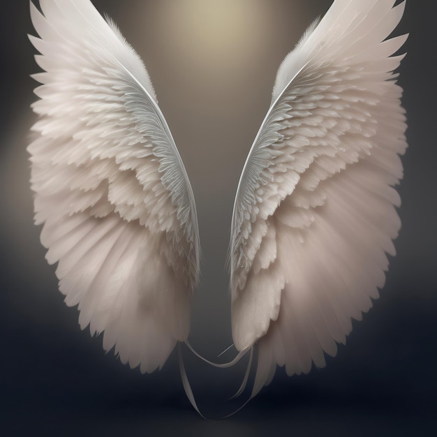 Generative AI Dream like realistic angel wings background with a white wing of a bird