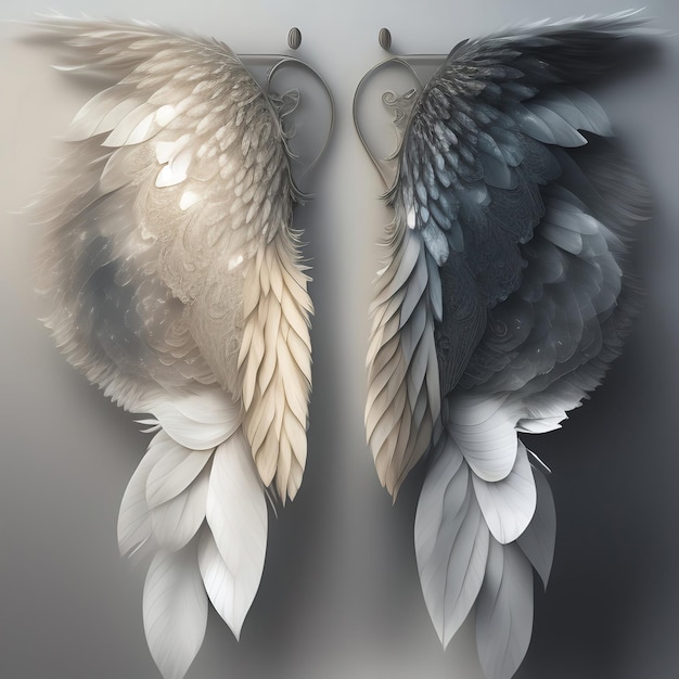 Generative AI Dream like realistic angel wings background with a white wing of a bird