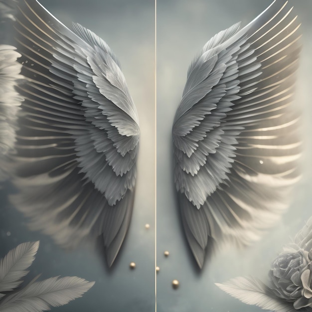 Generative AI Dream like realistic angel wings background with a white wing of a bird