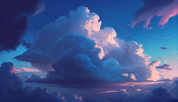 Photo generative ai dreamy blue and white cloudscape at sunrisesunset