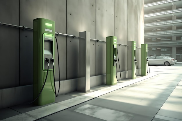 Generative AI an electric charging station in an underground car park