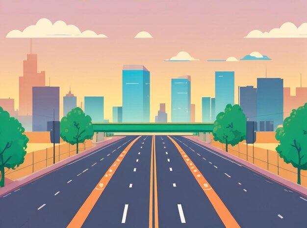 Generative AI Empty Asphalt Road with City Skyline